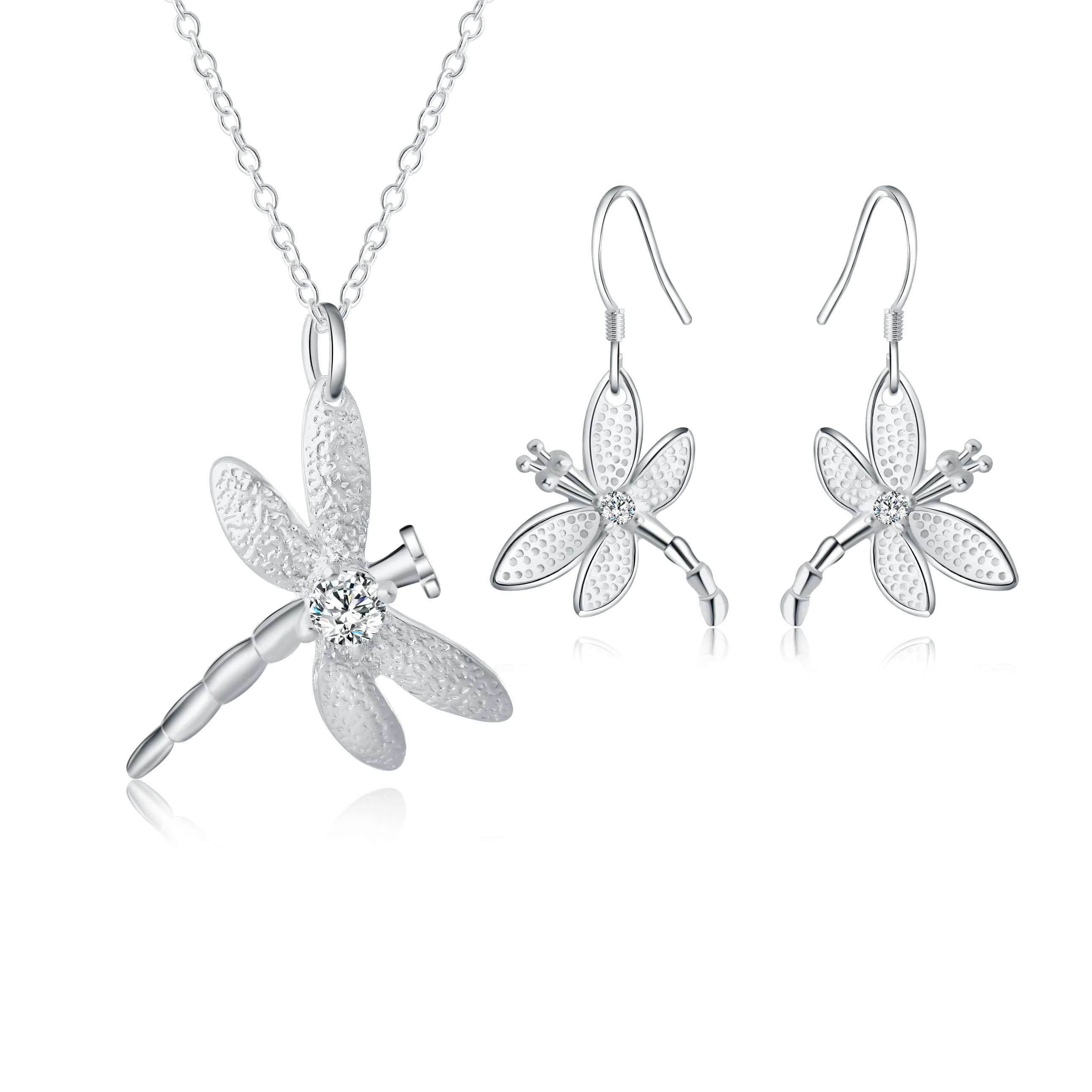 925 Sterling Silver Love Shape Necklace Ring & Ear Stud Set
