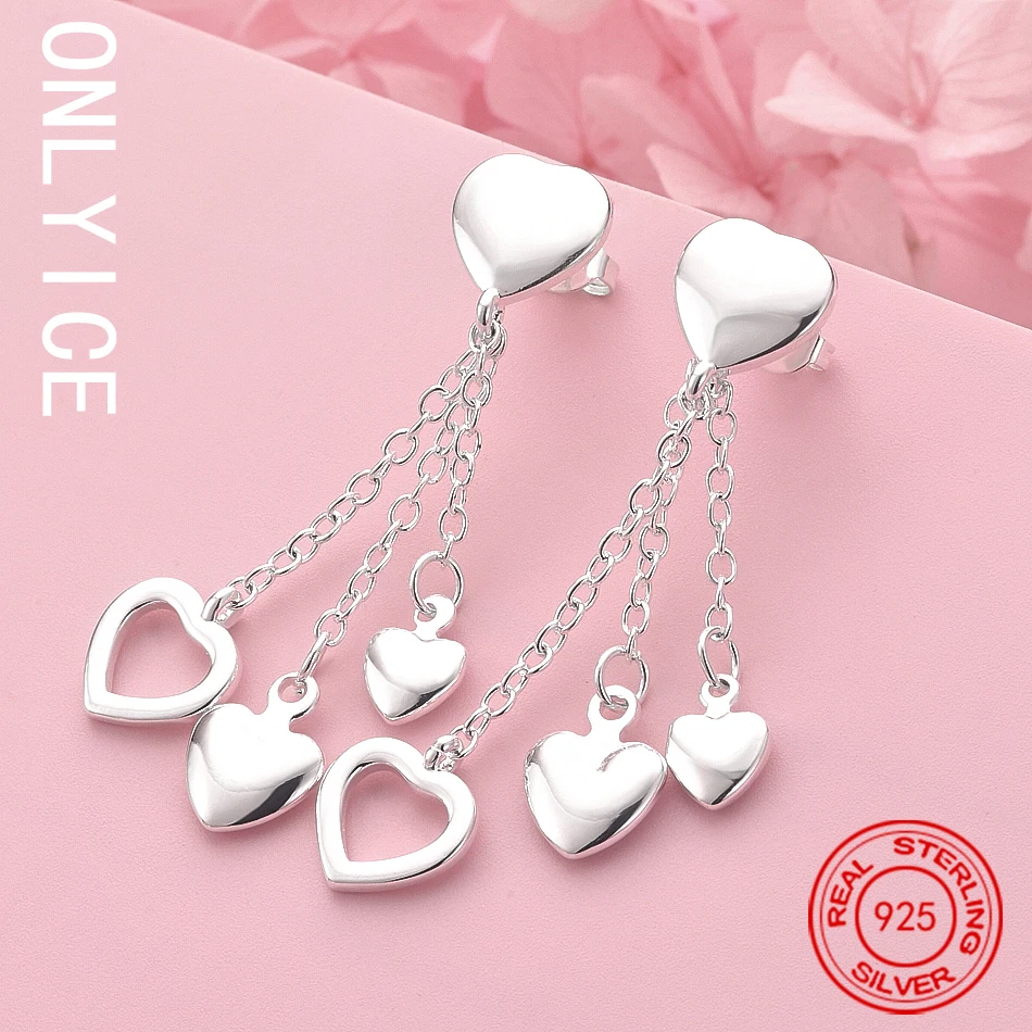 

Hot 925 Sterling Silver Heart Tassel Earrings Drop Earrings For Women Charm Trend Birthday Gifts Fashion Party Fine Jewelry