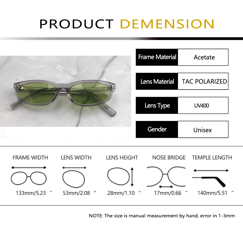 Stylish Acetate Narrow Slim Frame Sunglasses Polarized Shades Women's Eyewear HIP-POP UV400 Protection lunettes de soleil homme view 6