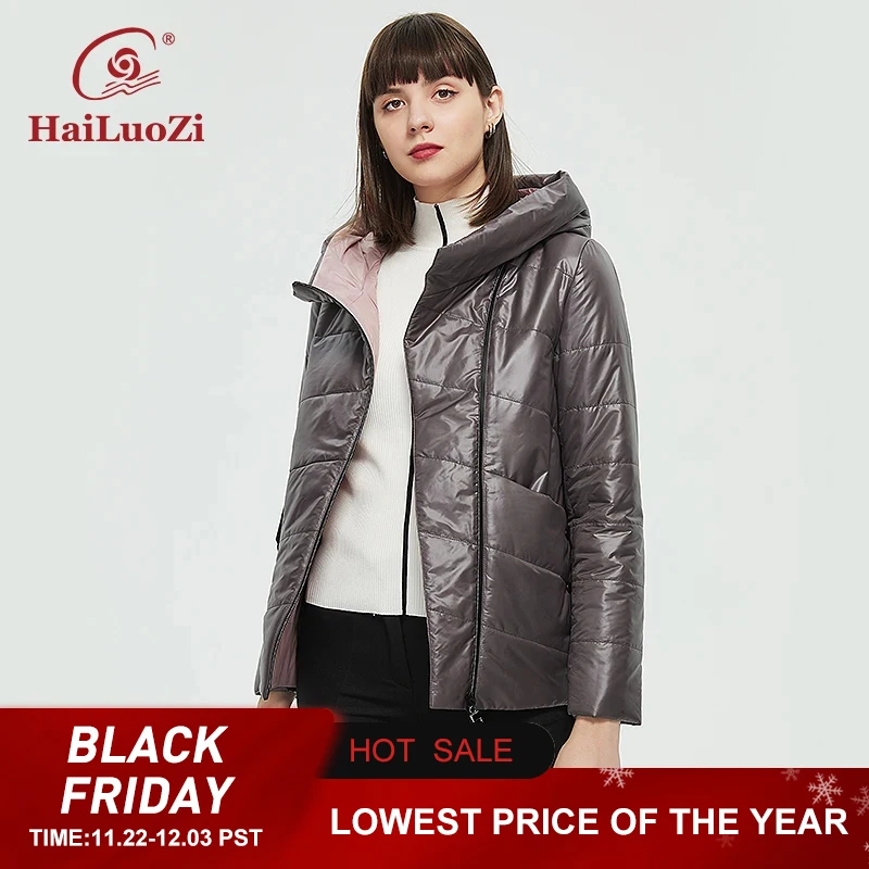 HaiLuoZi Women’s Spring Jacket Fashionable Hooded Coat Casual Female Apparel Autumn Winter Short Thin Cotton Warm Women Parka 10