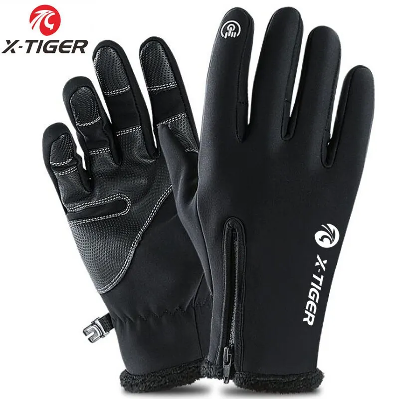 X-TIGER Autumn Winter Fleece Bicycle Gloves Touch Screen Full Finger Gloves Long Wrist Warm Cycling Gloves For Cycling