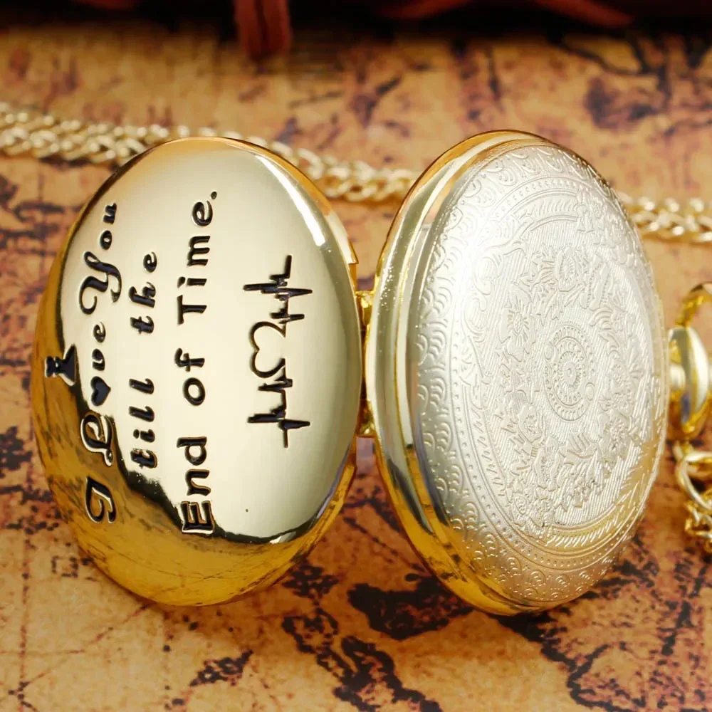 ساعة جيب كوارتز ذهبية فاخرة "أنا أحبك" زوجين زوج ساعة هدية ساعة قلادة قلادة اكسسوارات عيد الميلاد أفضل هدية