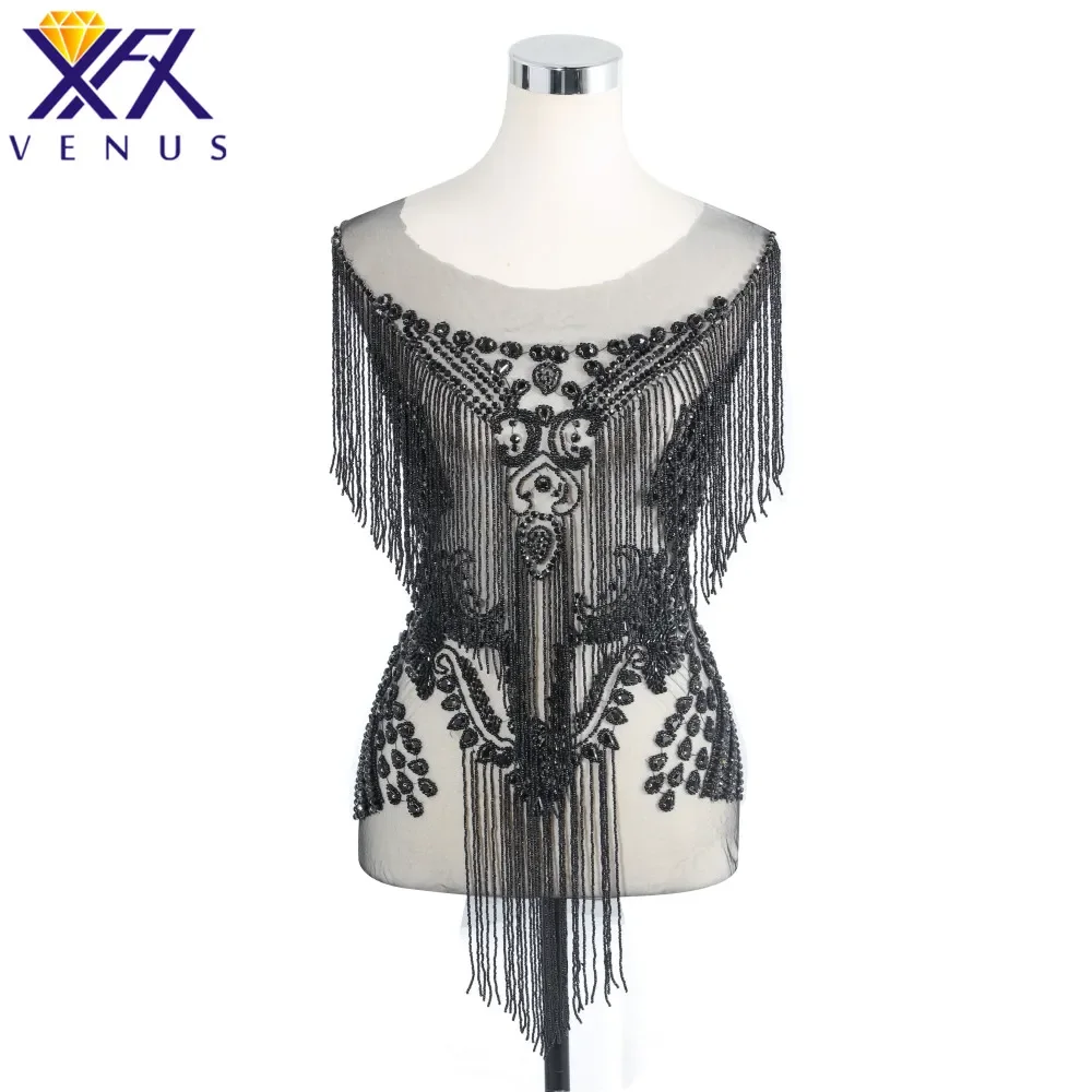 

XFX VENUS Pure Handmade Dress Applique Rhinestones Embroidery Patch Beaded Applique Beads Fabric Patch for DIY Embroidery Patch