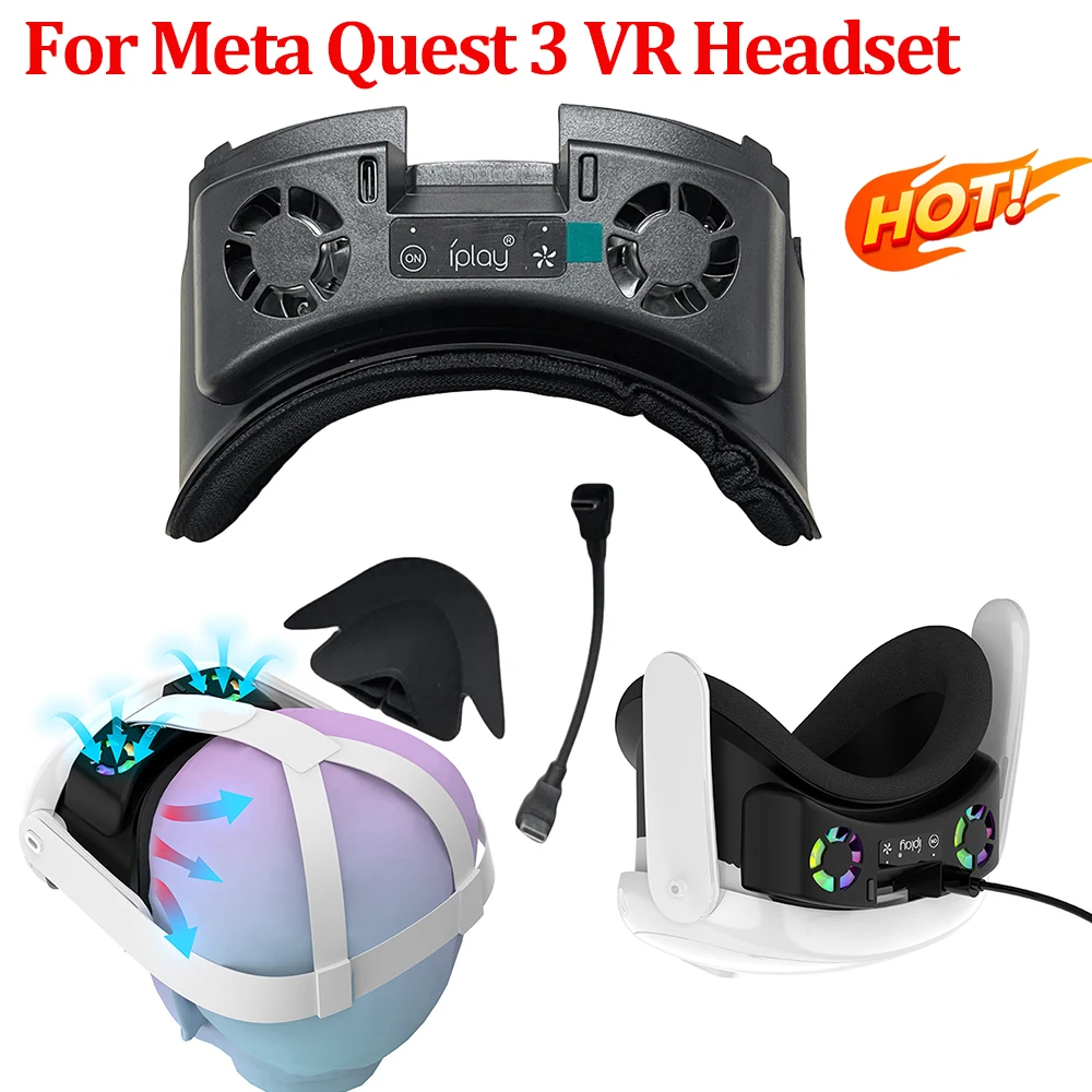 Cooling Fan with Facial Interface For Meta Quest 3 VR Headset RGB Light Air Circulation Breathable Face Cover With Nose Pad