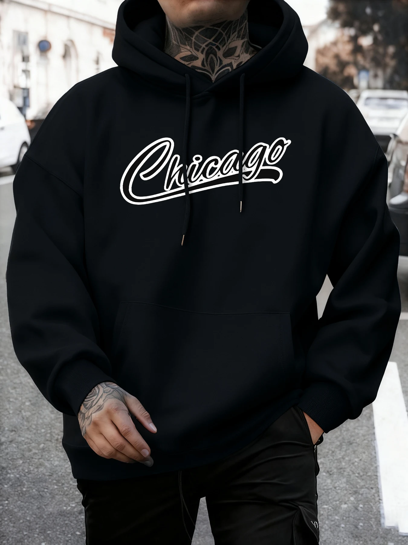 Chicago Brief Druck Täglichen Hoody Männer Hip Hop Straße Herbst Sweatshirts Tasche Fleece Streetwear Alle-Spiel Casual Langarm