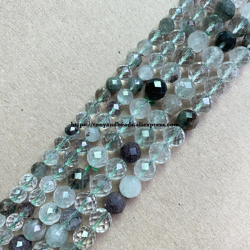 Semi-precious Stone Diamond Cuts Faceted A Quality Green Chorite Quartz Crystal 7