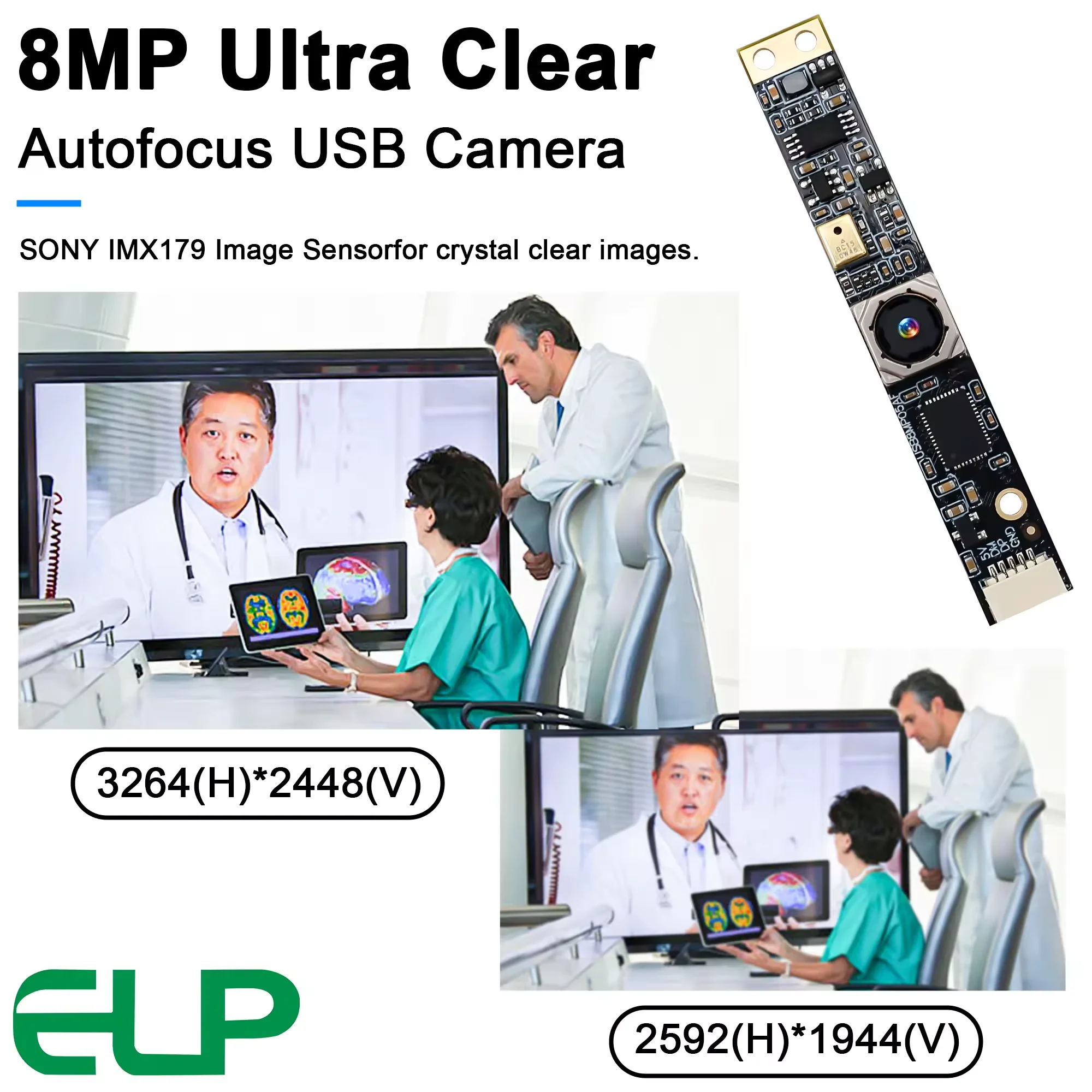 ELP 8MP USB Camera Module Mini Autofocus Webcam with Wide Angle No Distortion Lens for Windows Mac Linux Laptop PC