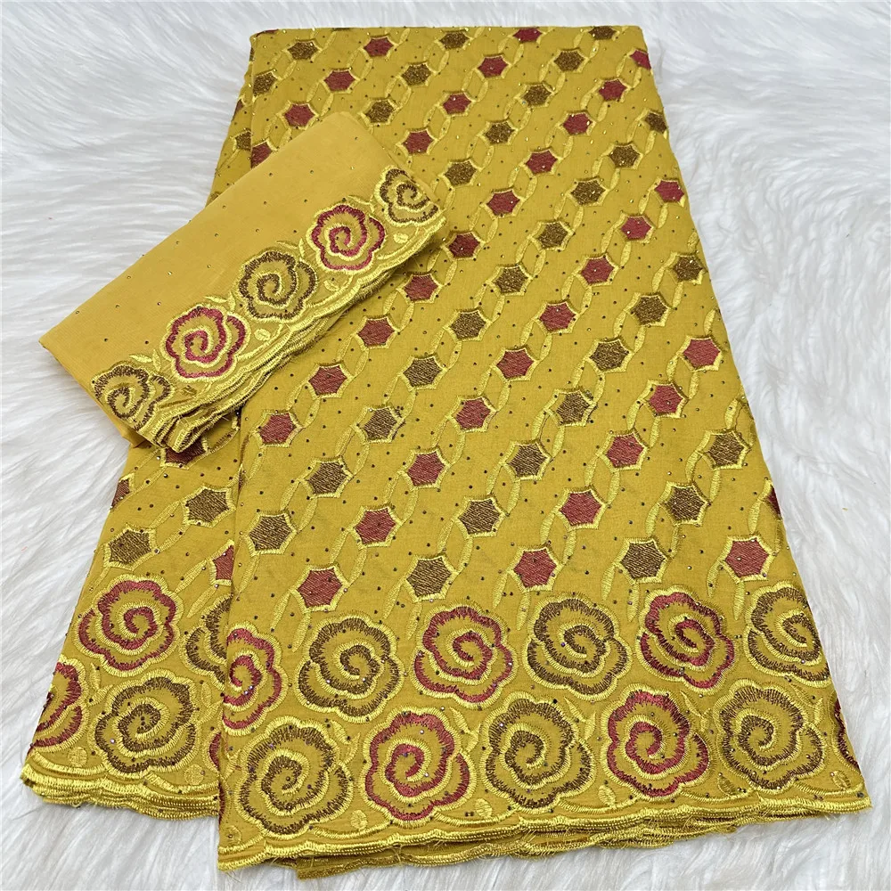 

5+2Yards Swiss Voile Lace Fabric Lafaya Heavy Beaded Embroidery African 100% Cotton Popular Dubai Style For Party Material 31A20