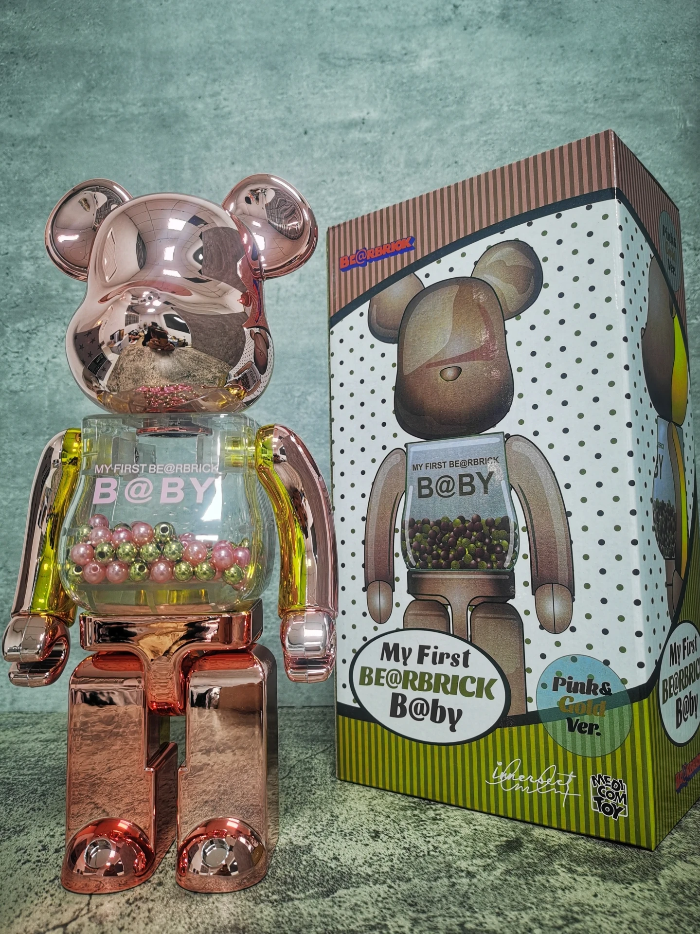 Bearbrick 400% 28CM Electroplating Pink Gold Qianqiu Building Blocks Bear Tide Play Doll Violent Bear Decorative Ornaments