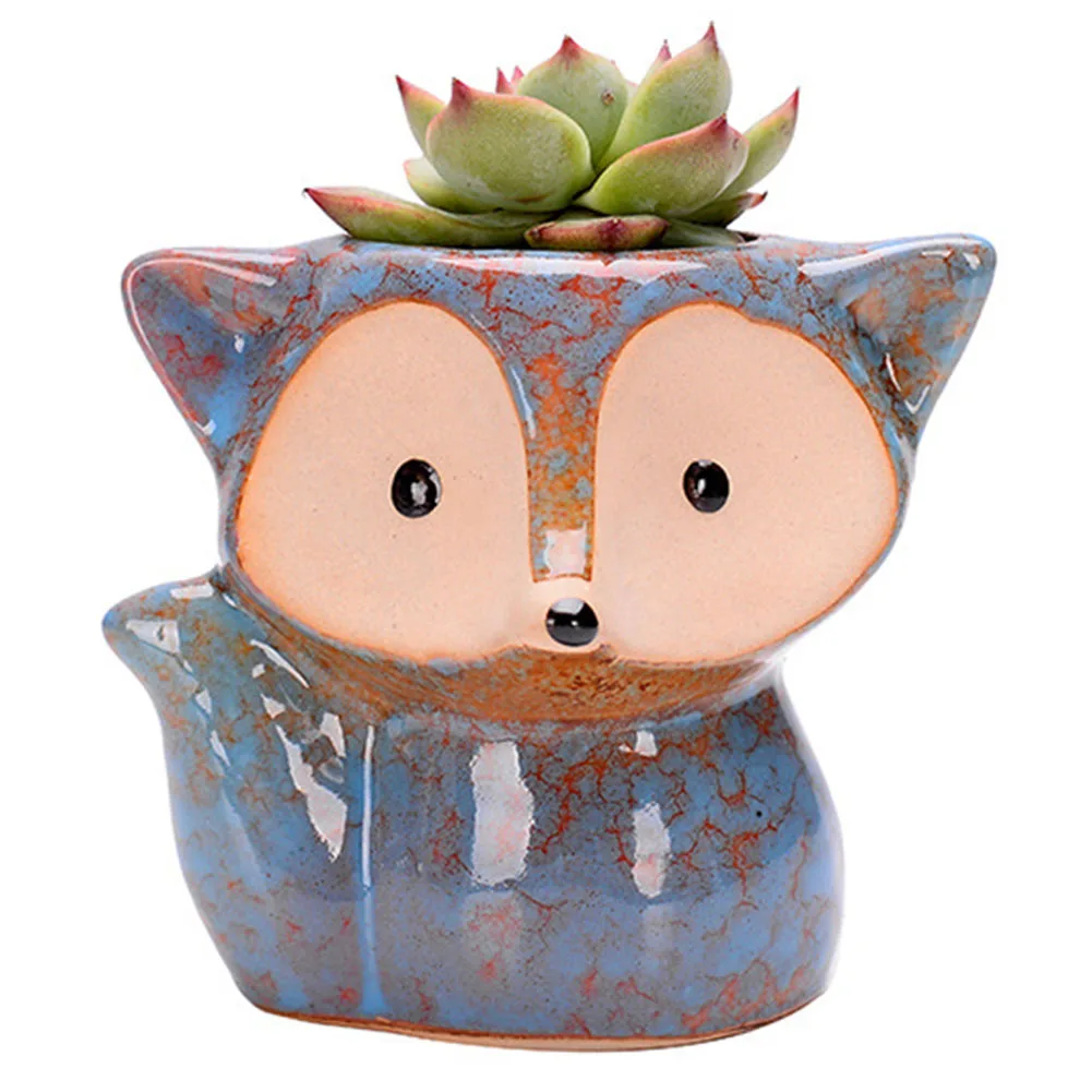 

Fox Ceramic Succulent Pot Bonsai Container Multi-Function Flower Planter Pot with Drain Hole Garden Plant Pot for Indoor Outdoor