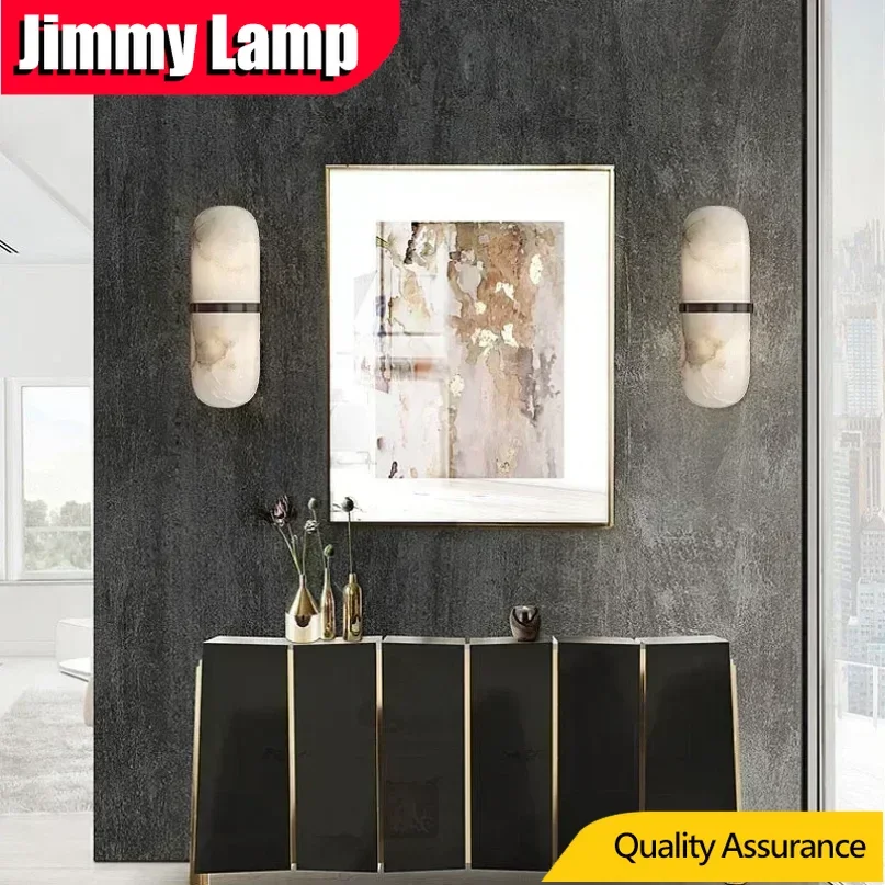 مصباح حائط نحاسي LED أمريكي إبداعي لغرفة المعيشة، شرفة ديكور صناعي، إضاءة مصباح بجانب السرير من الرخام #1