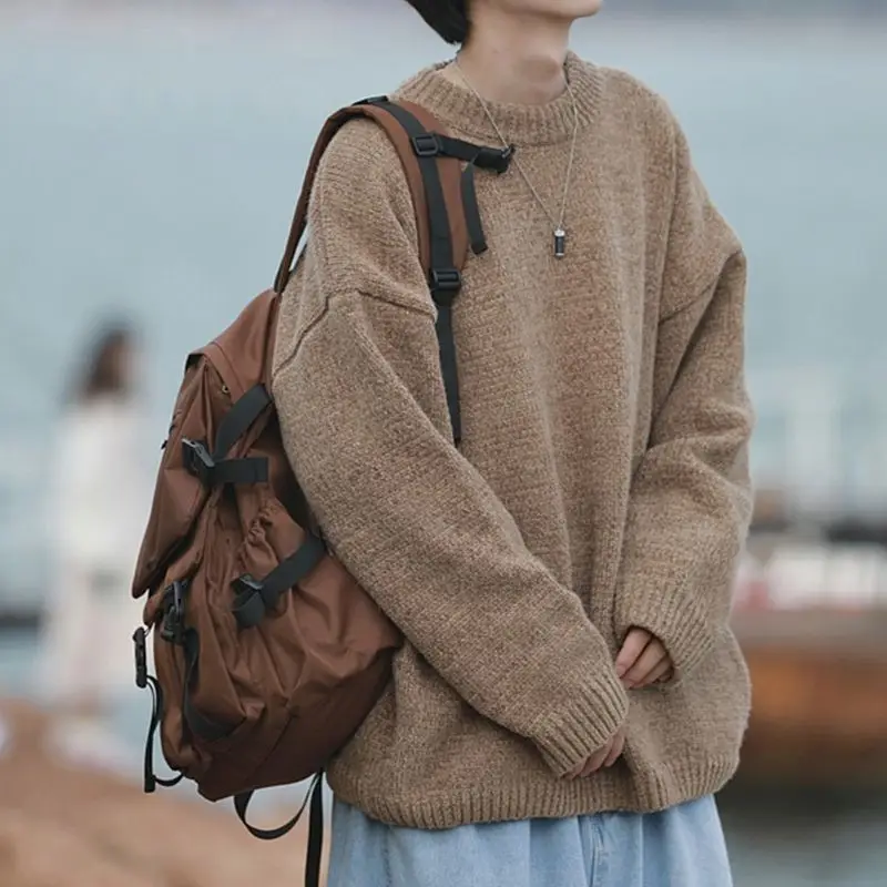 

Sweater Men's New Winter Thick Round Neck Sweater Japanese Retro Loose Lazy Style Jacket