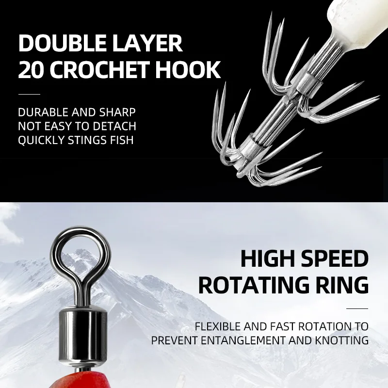 6 قطعة/الحقيبة ثلاثية الأبعاد الليزر الأفقي الروبيان الحبار هوك توهج في الظلام الروبيان مظلة مزدوجة هوك Blowpipe الحبار إغراء