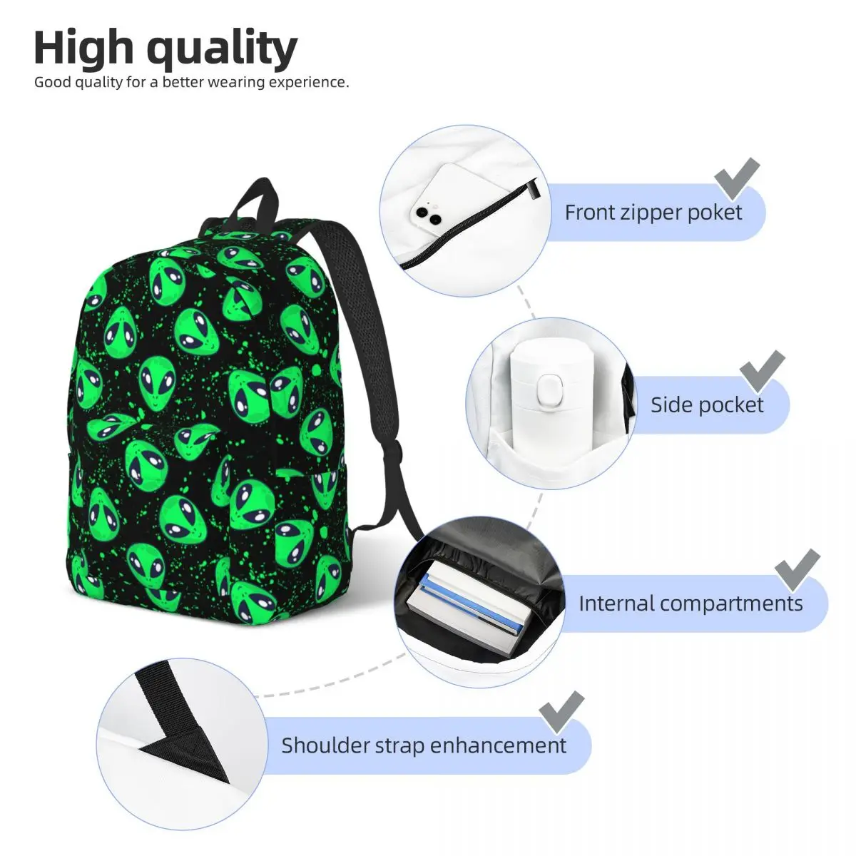 Zielony obcy plecak do przedszkola uczeń szkoły podstawowej kosmici UFO Bookbag boyboy Girl Kids Canvas Daypack Gift