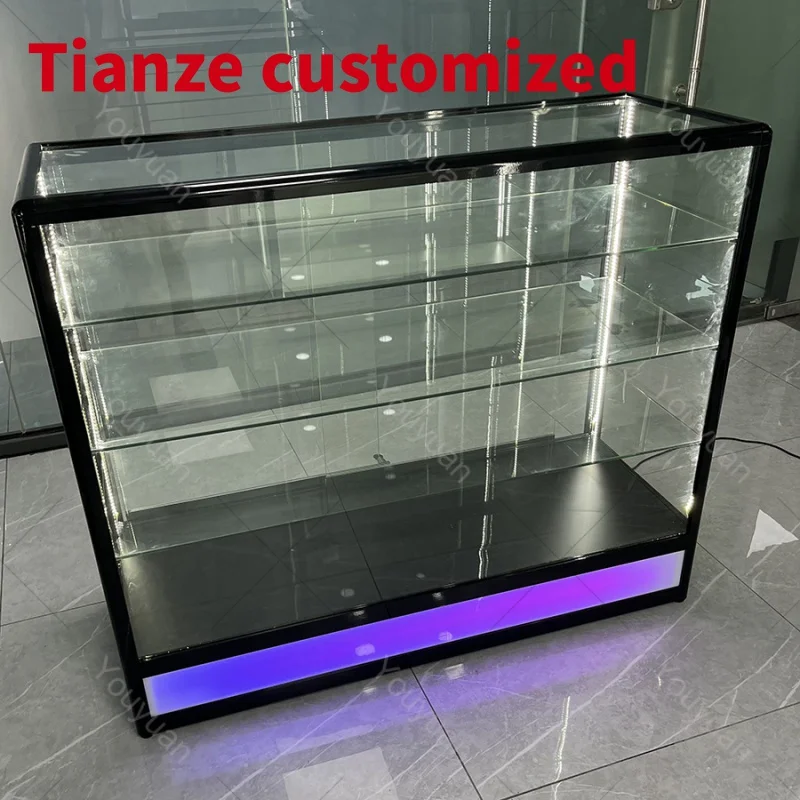 (Customized) Customized Standard Aluminum with led Light Glass Display Showcase with Lock Smoke Store