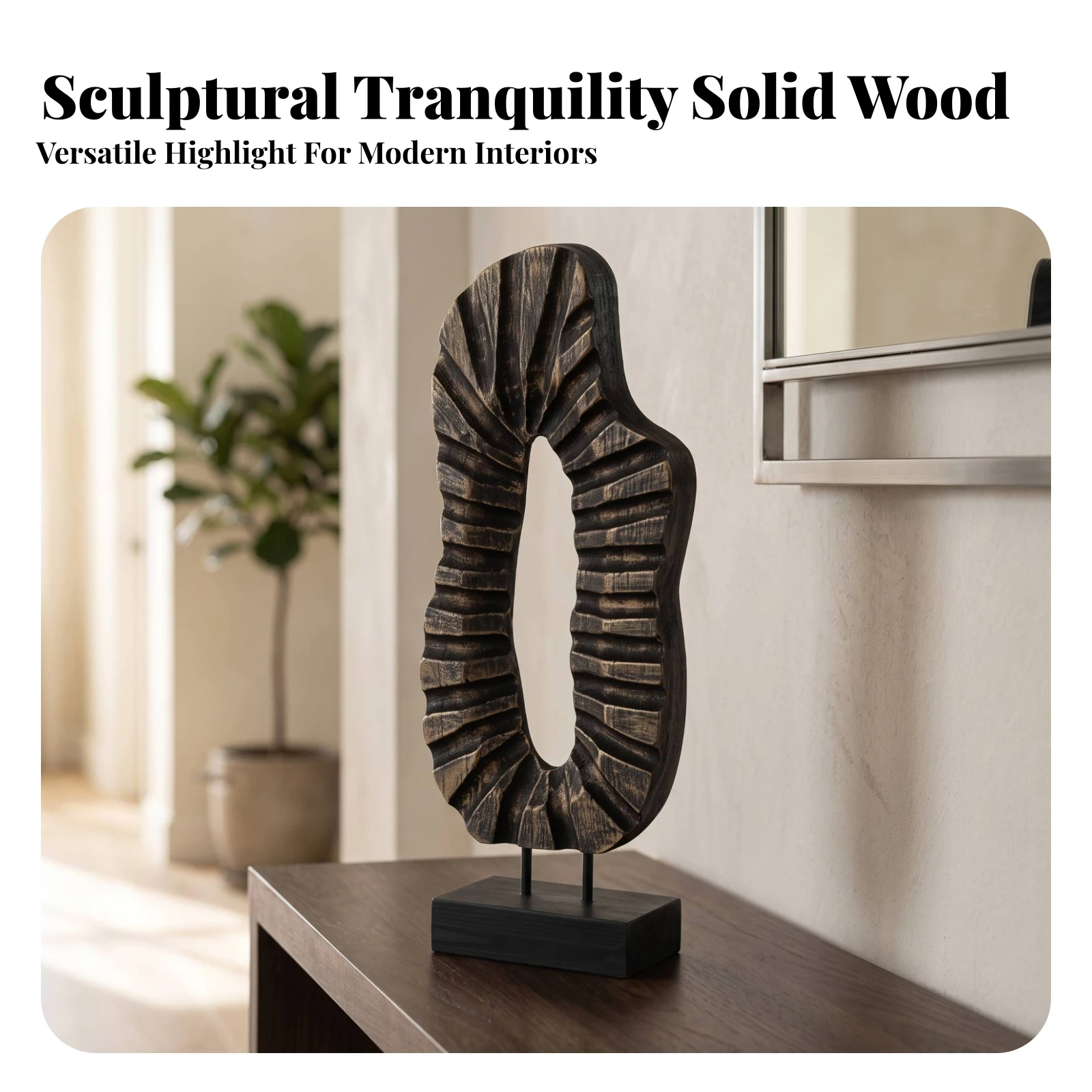 Abstract Wooden Sculpture Wabi-Sabi Wooden Sculpture with Base Hollow Wood Carving Unique Abstract Ornament Modern