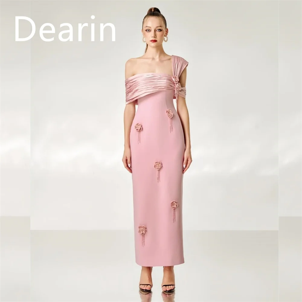 Customized Formal Dress Evening Women Dearin Asymmetrical Column Ankle Length Skirts 3D Flower Bespoke Occasion Dresses Prom Gow