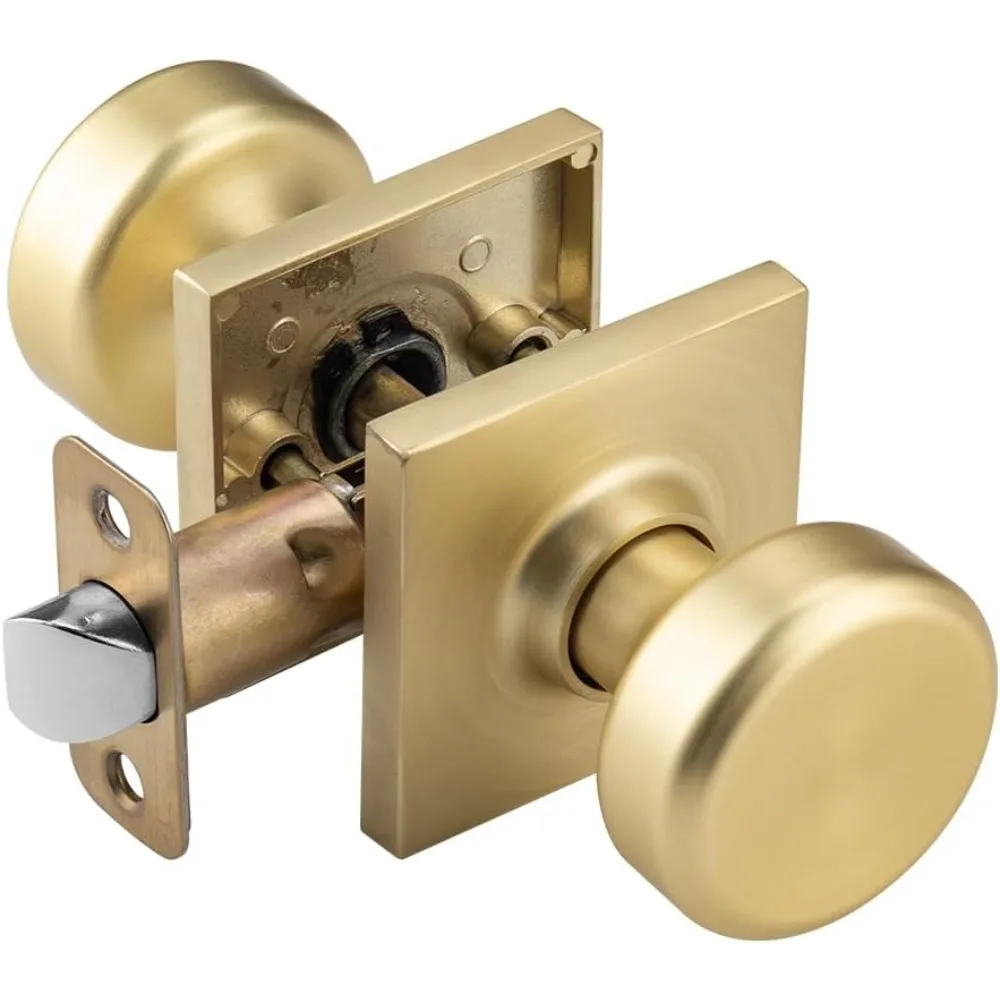 

Gold Interior Door Knobs for Hall & Closet, Pismo Doorknob with Square Rosette, Heavy Duty Passage Door Handle for Satin Brass