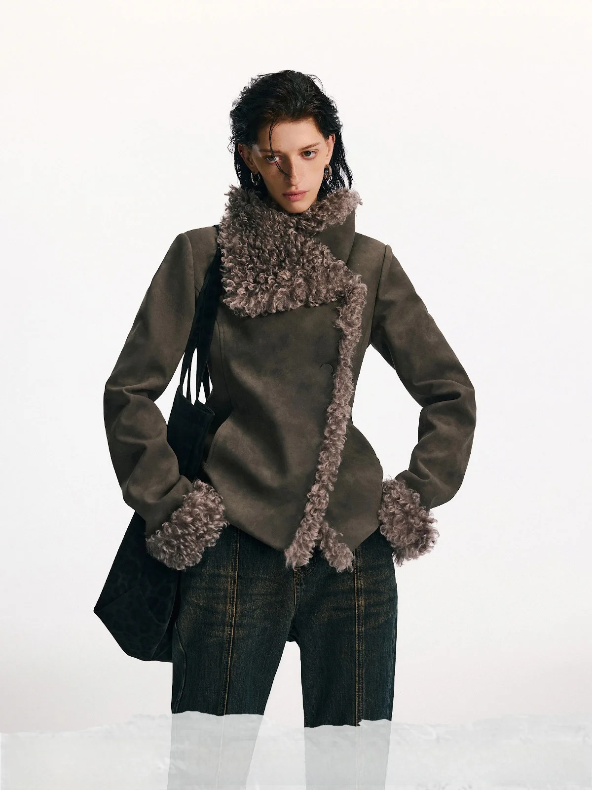 Manteau d'hiver pour femme TearOcean en fausse fourrure, col large, cintré à la taille, écologique, épais, à manches longues