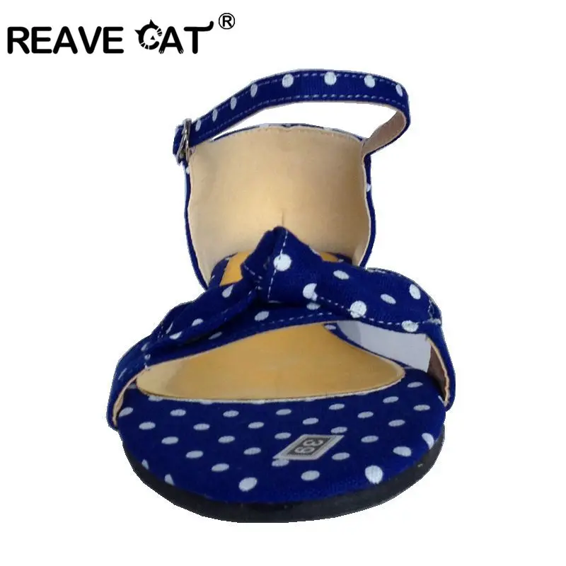 REAVE CAT Big Size 34-43 Sweet Polka Bow shoes Transpierce Gentlewomen Brief Hasp flat-bottomed Female Sandals  Summer flat