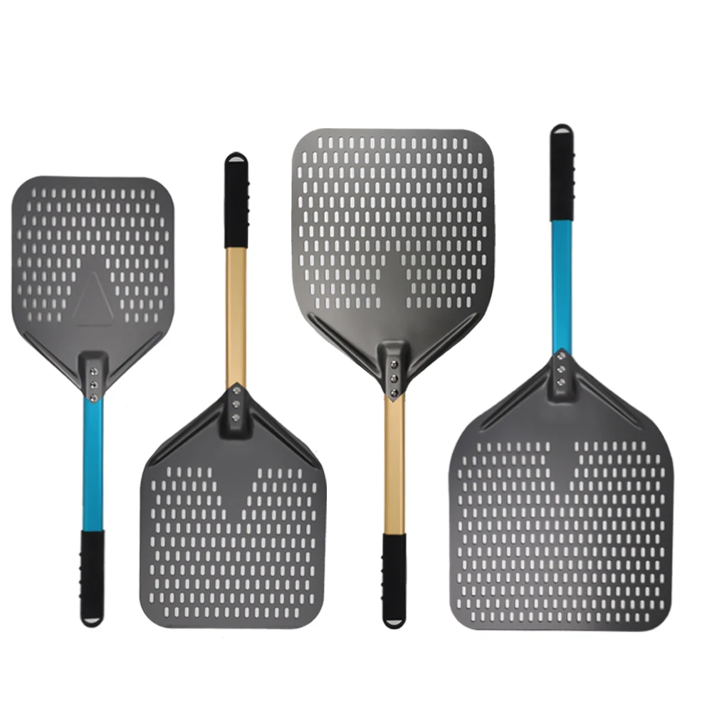 Pala perforada para pelar Pizza, paleta giratoria para horno, herramientas de cocina antiadherentes para hornear Pizza, 10, 11, 12, 13, 14 pulgadas