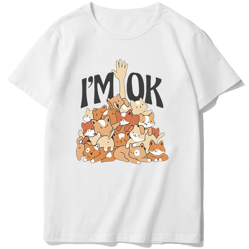 Short Sleeve t-shirt Tees Tops O-neck T-shirt Mens Clothes Im OK Funny Cat Mum Dad Crazy Breathable Printing Graphic T Shirts