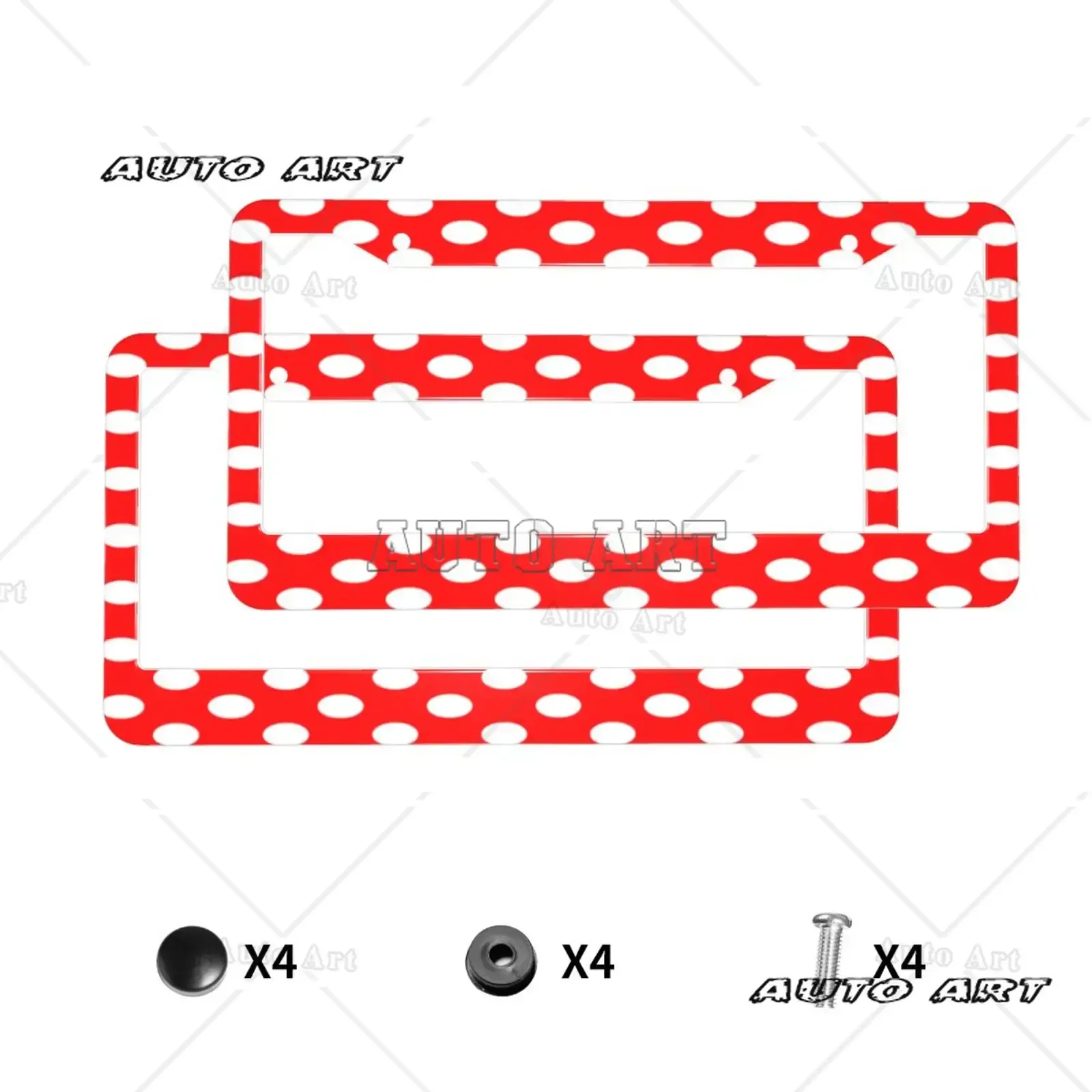 Red and White Spots Print License Plate Holder Colorful Stainless Steel Car Accessory Funny License Plate Decoration with Screws