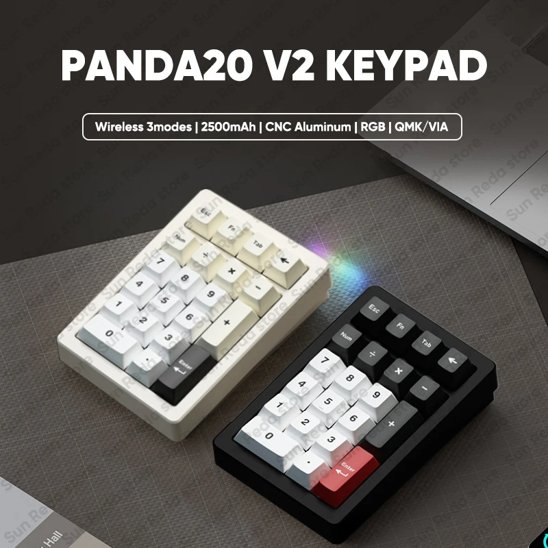 

Panda20 V2 Беспроводная алюминиевая клавиатура Bluetooth 5.0 TYPE-C Проводная 2,4G RGB Горячая замена 2500 мАч QMK VIA Цифровая клавиатура Numpad