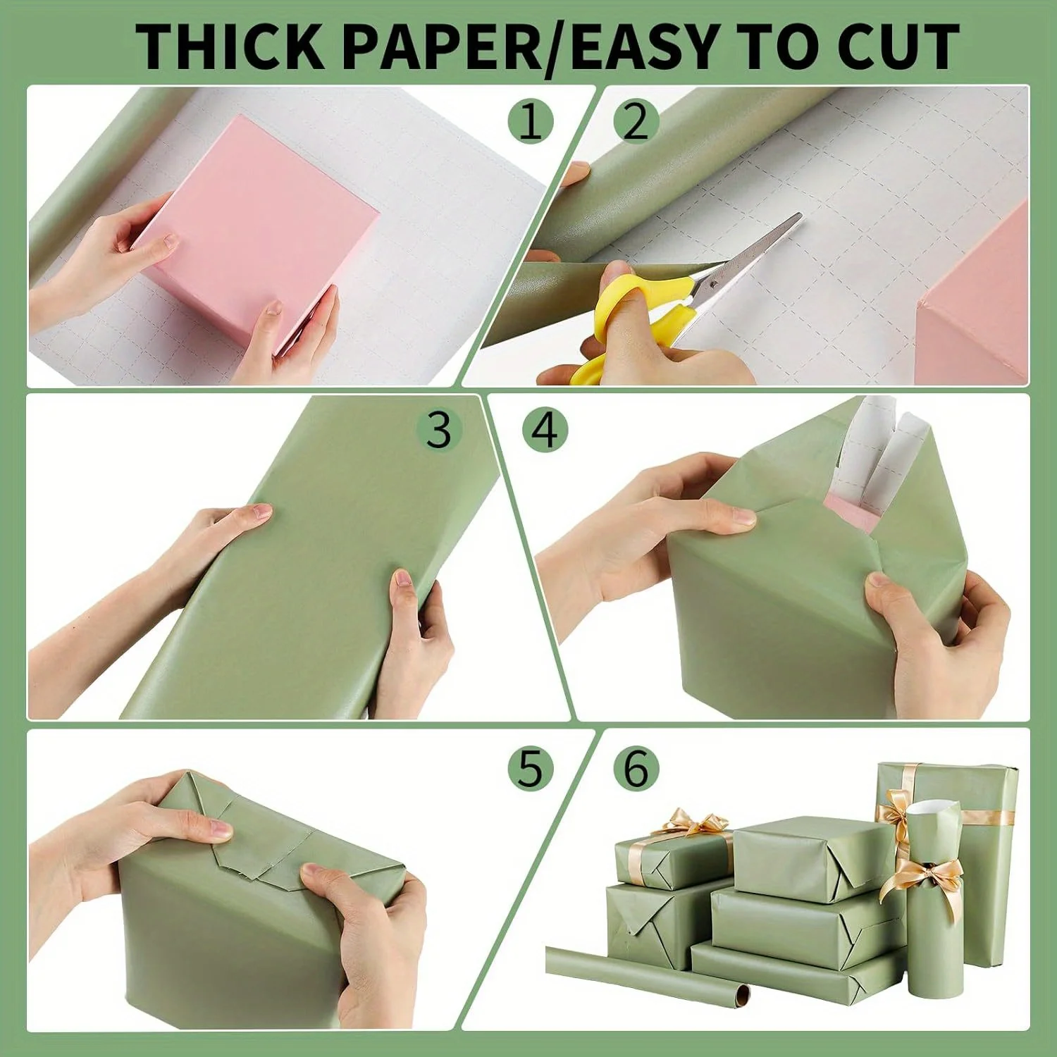 1 لفة ورق تغليف أخضر 43.18 سم × 300 سم ورق تغليف الهدايا ورق تغليف أخضر مناسب لحفلات الزفاف والساحن وأعياد الميلاد #4