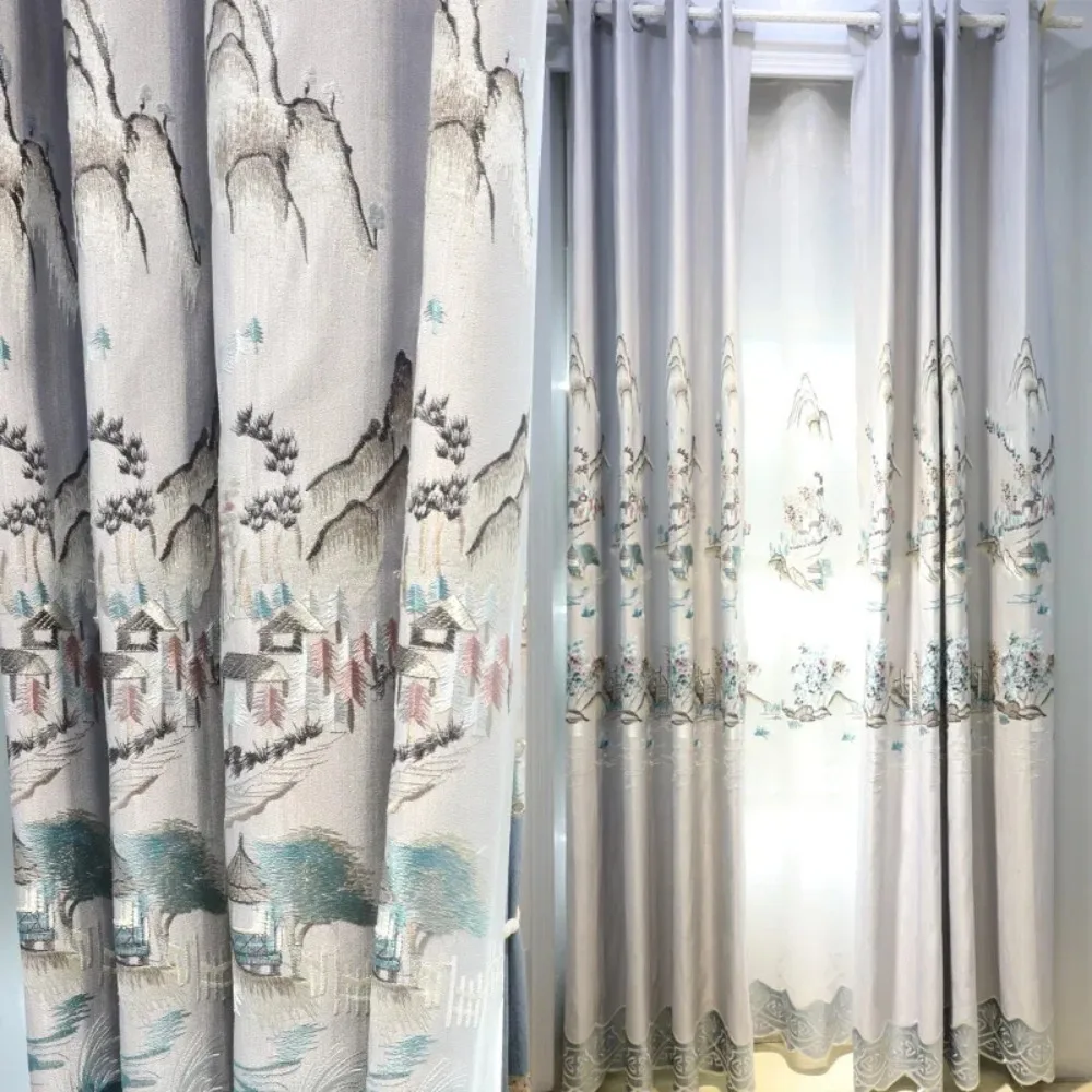 

New Chinese Style Floor-to-ceiling Windows New Chinese Style High Shading Curtains for Living Dining Room Bedroom Windows Door