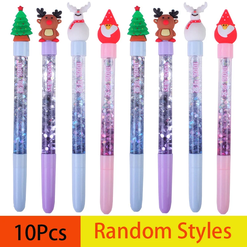 

10Pcs Kawaii Press Gel Pen Student Stationery Cartoon Soft Rubber Magic Wand Christmas Quicksand Pen Children's New Year Gift