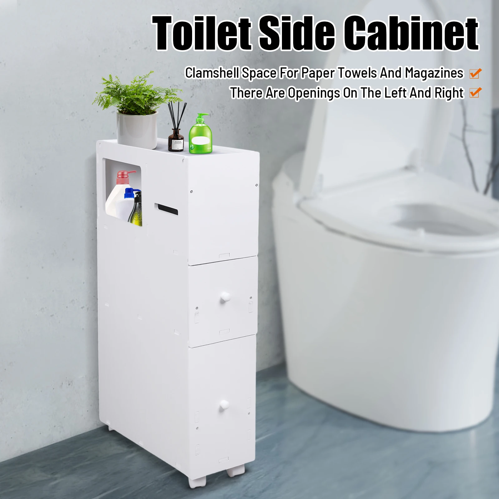 Bymaocar Bathroom Narrow Floor Cabinet Storage Cupboard Save Space,Toilet Receive Arrange Ark W/ 4*wheel Simplistic Style Decor