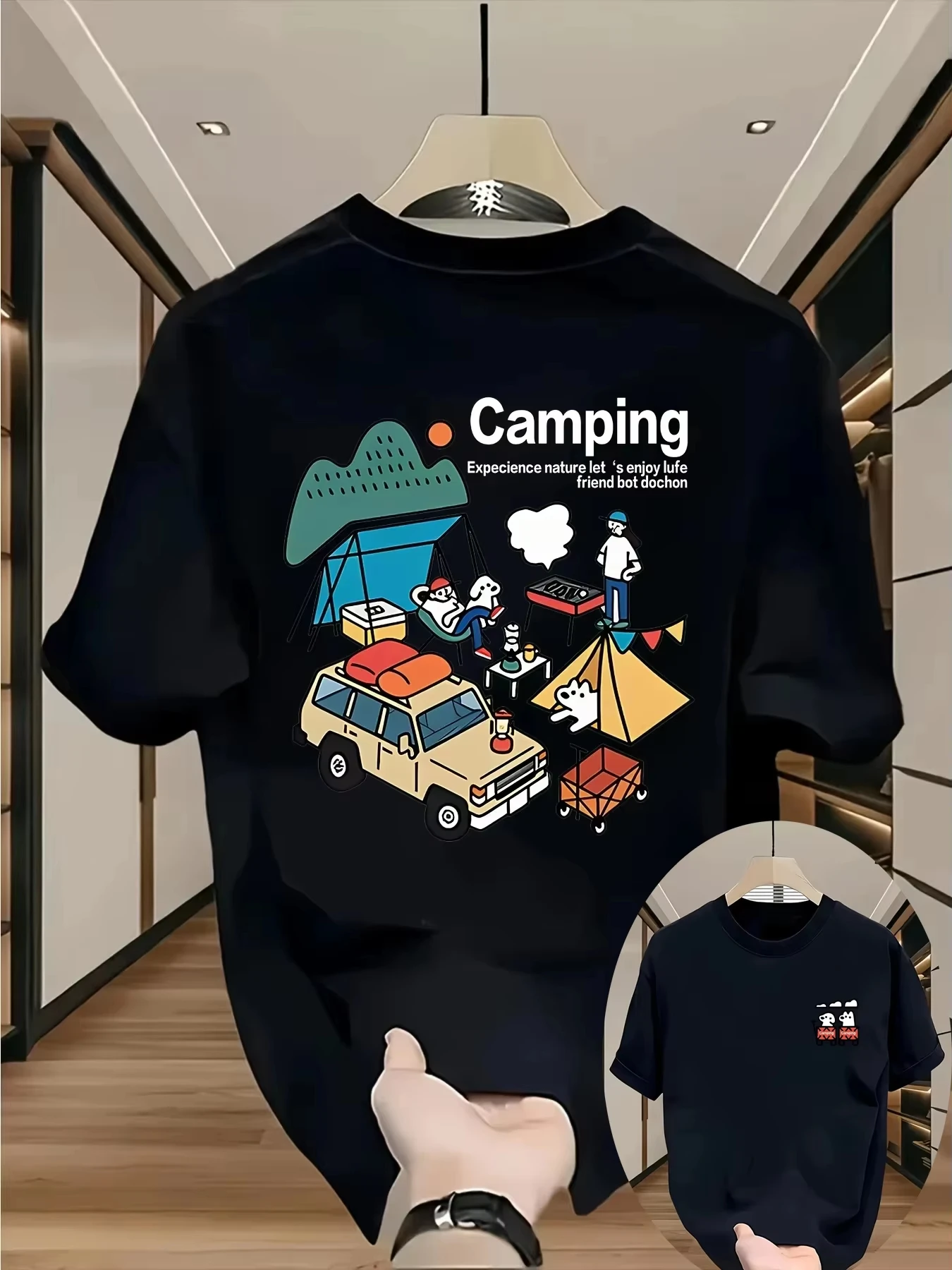 Outdoor Camping Adventure Print Cotton T-shirt Unisex Loose Round Neck 2026 Summer Camping Streetwear Short Sleeve Tee