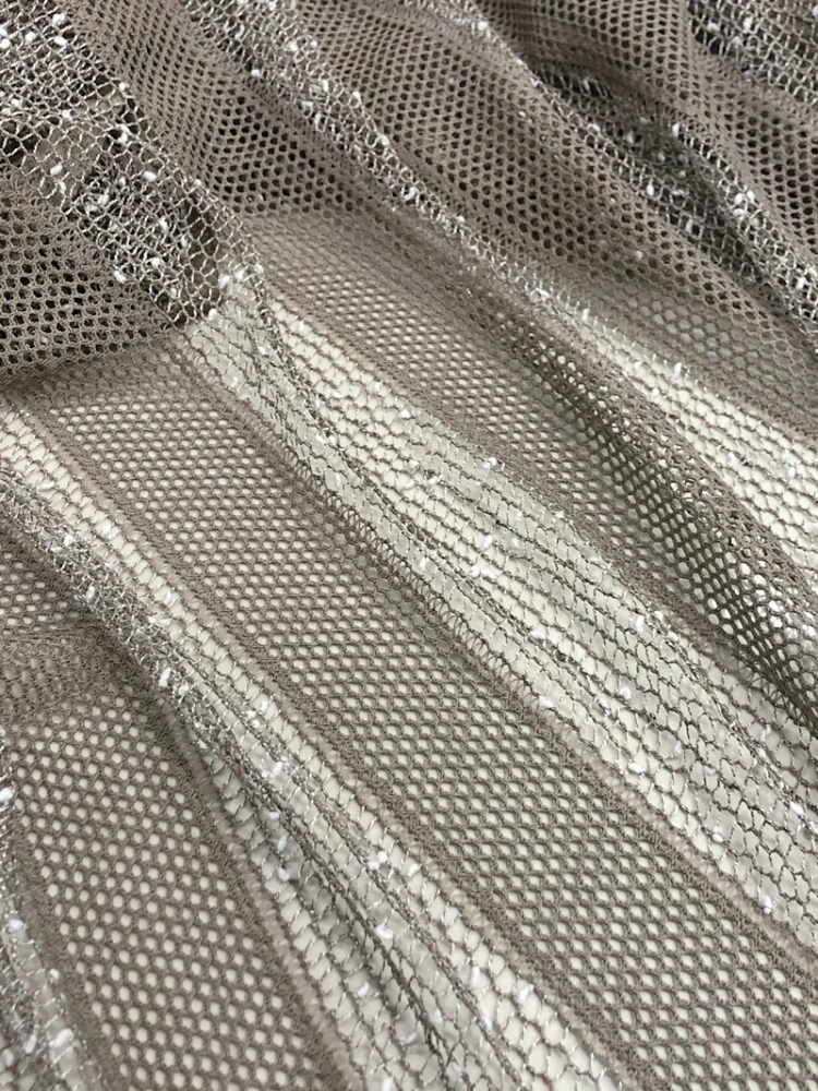 Hollow Net Fabric Khaki Striped Knitting Sequins Dress Fashion Clothing Cloth Diy Apparel Sewing Fabrics Polyester Material