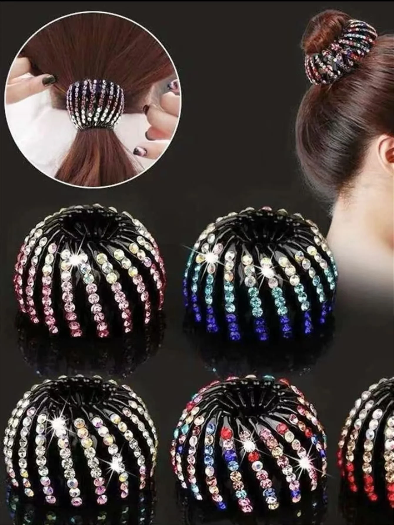 Hair hair kit with 1 flash rhinestone decorative hairpin for women\'s ponytail buckle head piece