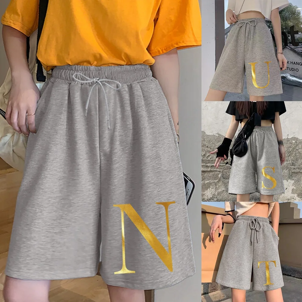 

Ladies Fashion Cropped Shorts Female Student Harajuku Shorts Simple 26 Letter Printing Series Elastic Band Casual Wear