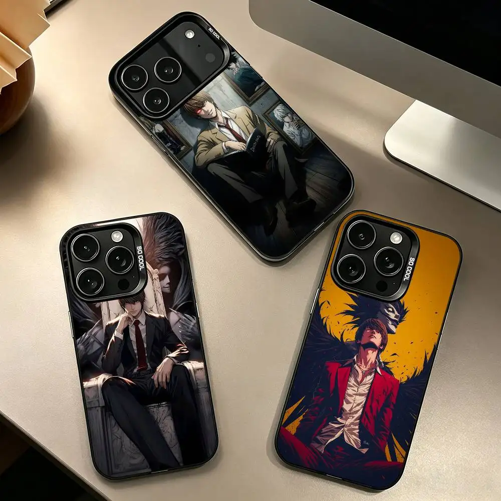 D-Death N-Note Anime Light Yagami Phone Case For iPhone 17,16,15,14,13,12,11 Plus,Pro Max,XS,Colored Silver Plated Inside Cover