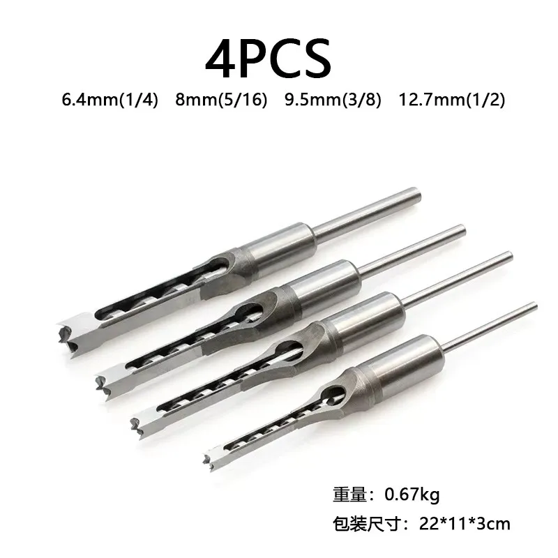 Woodworking Square Drill Bit Set Twist Drill Bits Hole Saw Mortising Chisel Drill Bit Tool Set Auger Extended Saw Core Drill Bit