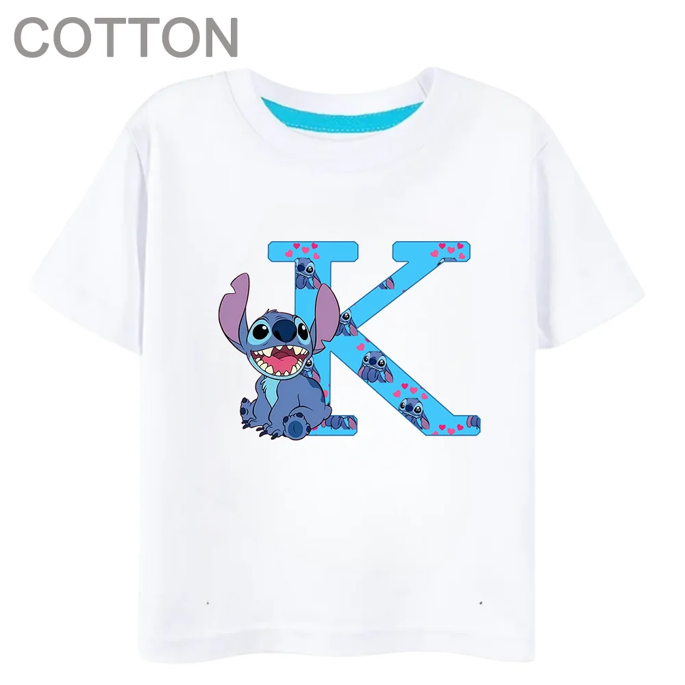 Camiseta infantil Kawaii Harajuku, carta ponto branco, camiseta de algodão ABCD, cartoons, casual, criança, menina, menino