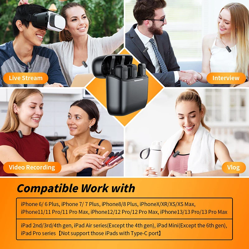 Portable Wireless Microphone Lavalier Audio Video Recording Mic Mini For IPhone iPad Android Phone Microfonoe With Charging Case