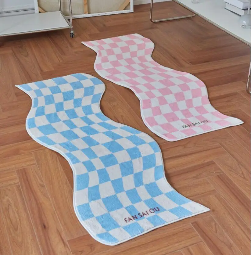 

Modern Art Checkerboard Plush Rug Irregular Shape Fluffy Soft Thick Carpets For Living Room Sofa Table Mat Bedside Area Rug