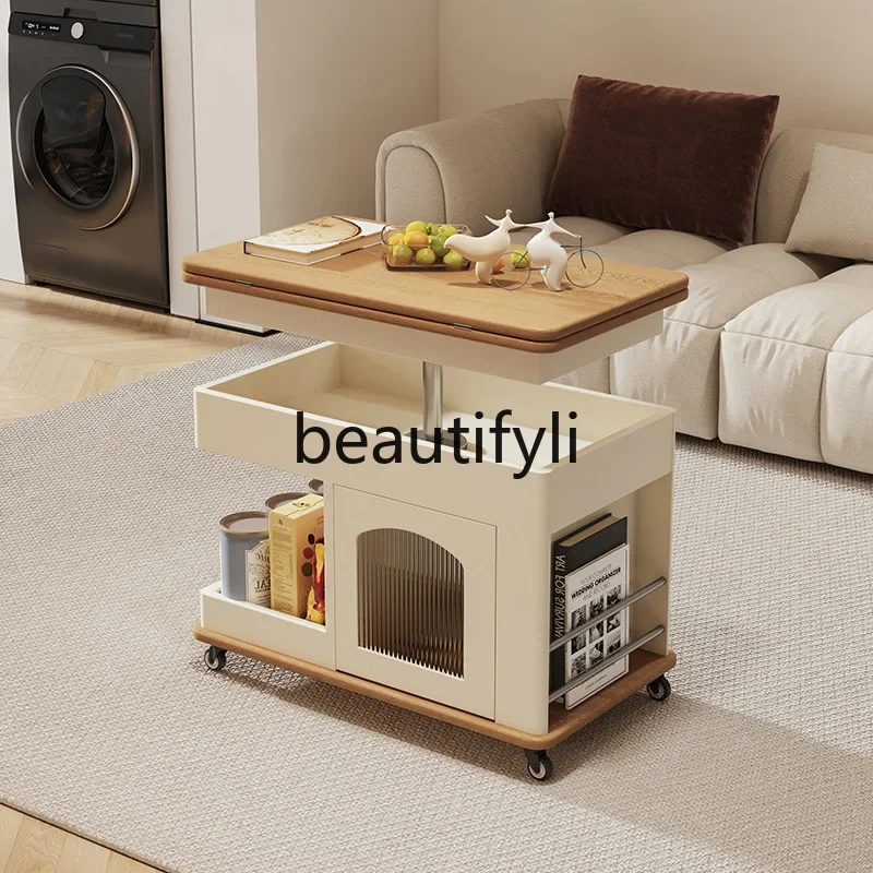 C53 المنقولة طاولة القهوة القابلة للطي أريكة طاولة جانبية غرفة المعيشة قابل للتعديل عربة صغيرة طاولة شاي التخزين