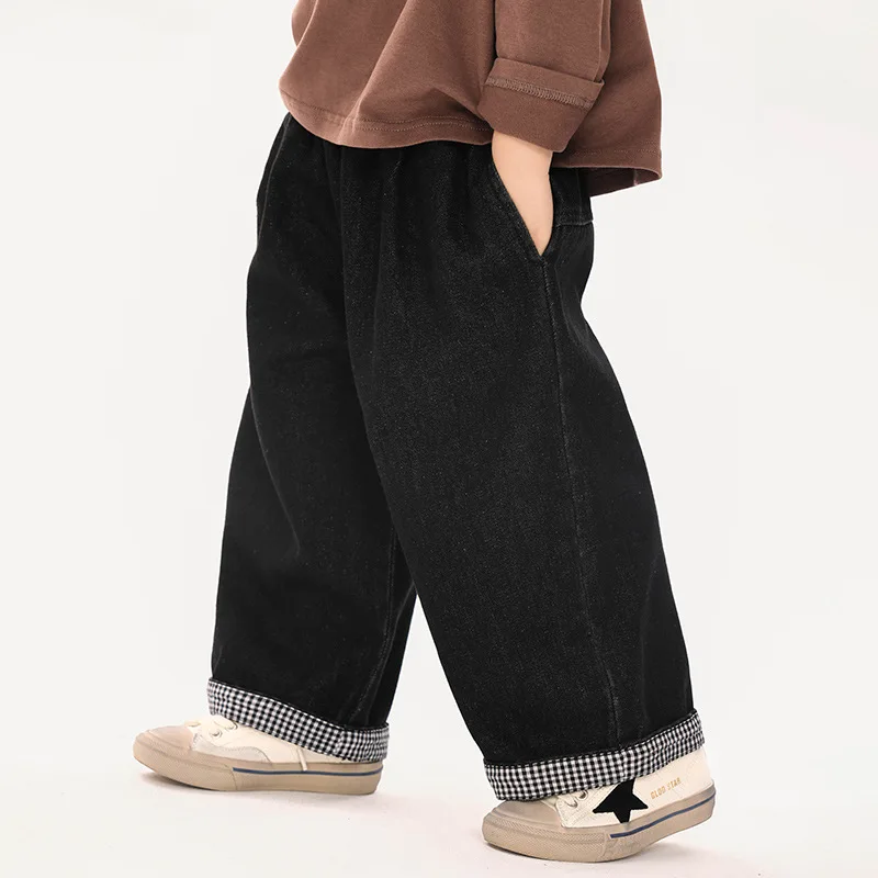boys'-jeans-autumn-middle-and-small-children's-checkered-casual-pants-children's-spring-and-autumn-pants-children's-clothing
