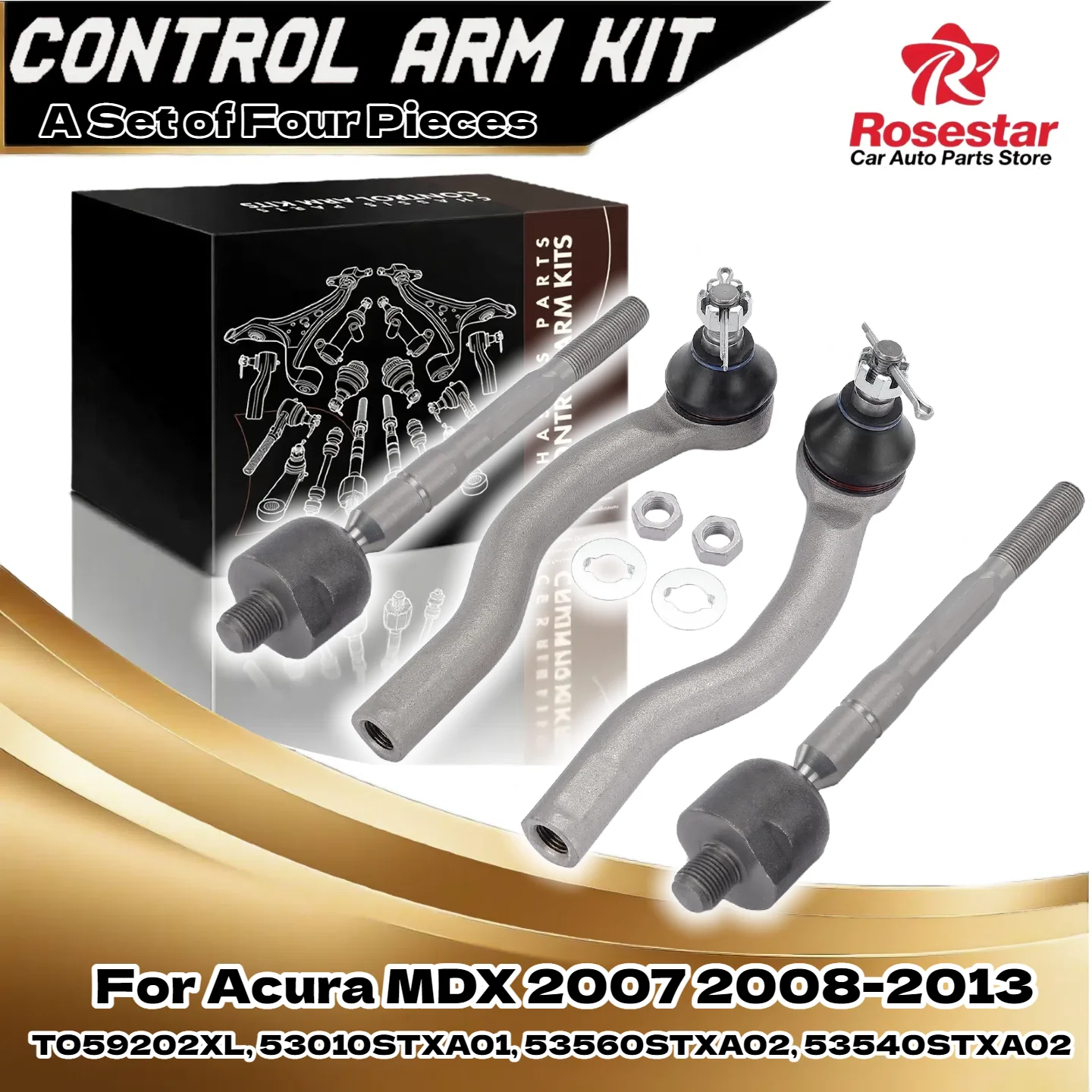

4Pcs Front Inner & Outer Tie Rod End for Acura MDX 2007 2008-2013 TO59202XL, 53010STXA01, 53560STXA02, 53540STXA02