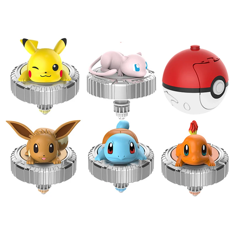 Genuine Lingdong Pokemon Gyro Toys for Children\'s Fantasy Pikachu Charmander Pull Cord Battle Spinning Combat Complete Set Gifts