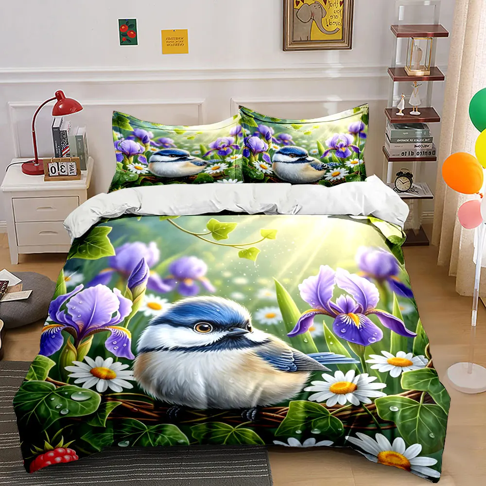 Bird Amidst Flowers and Sunlight Bedding Set for Kids Luxury Gift 3pcs Digital Print Comforter Set Soft Comfortable Breathable