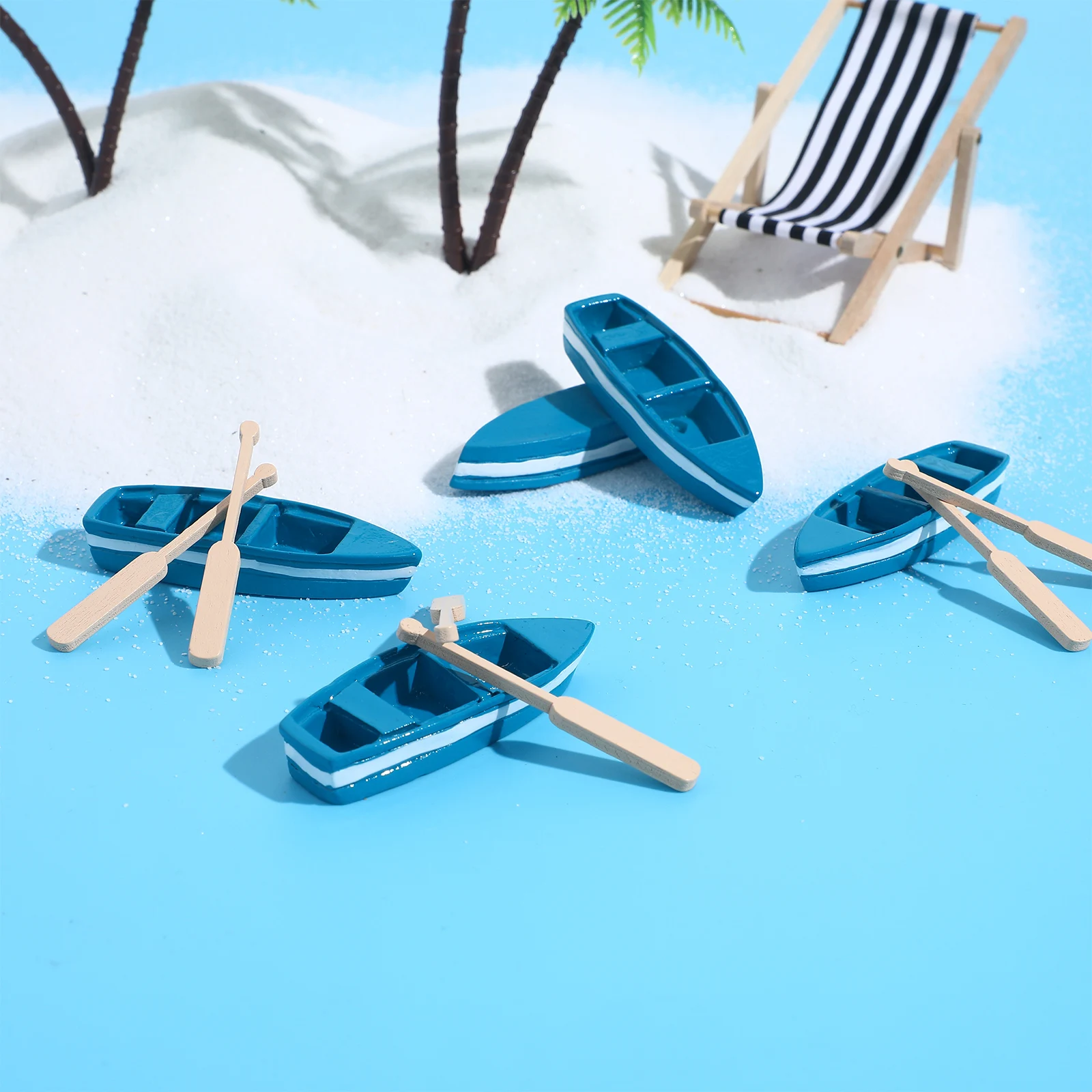 6 Buah Patung Perahu Mini Biru Dekorasi Kayu Baris Realistis Mainan Model Pesisir Rumah Laut Bahari Daya Tahan Kerajinan