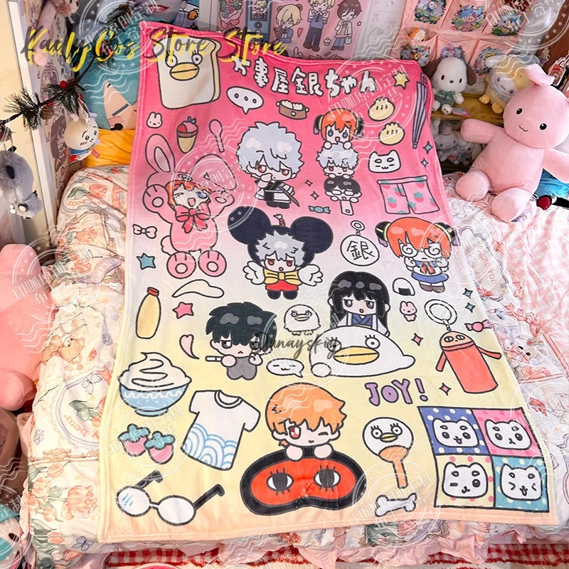 Manta de franela de tienda de comedia de Anime, Kimono rojo para chica, personajes de Chibi, pelo plateado puntiagudo, estilo Cos, manta divertida Original para dormitorio