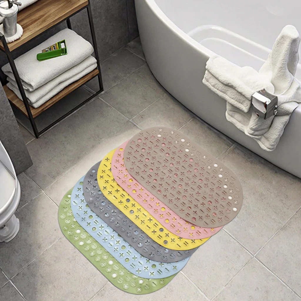 

Solid Pattern Anti-Slip PVC Shower Room Mat Oval Machine Made Bath Mat for Bathroom Safety Showroom Product