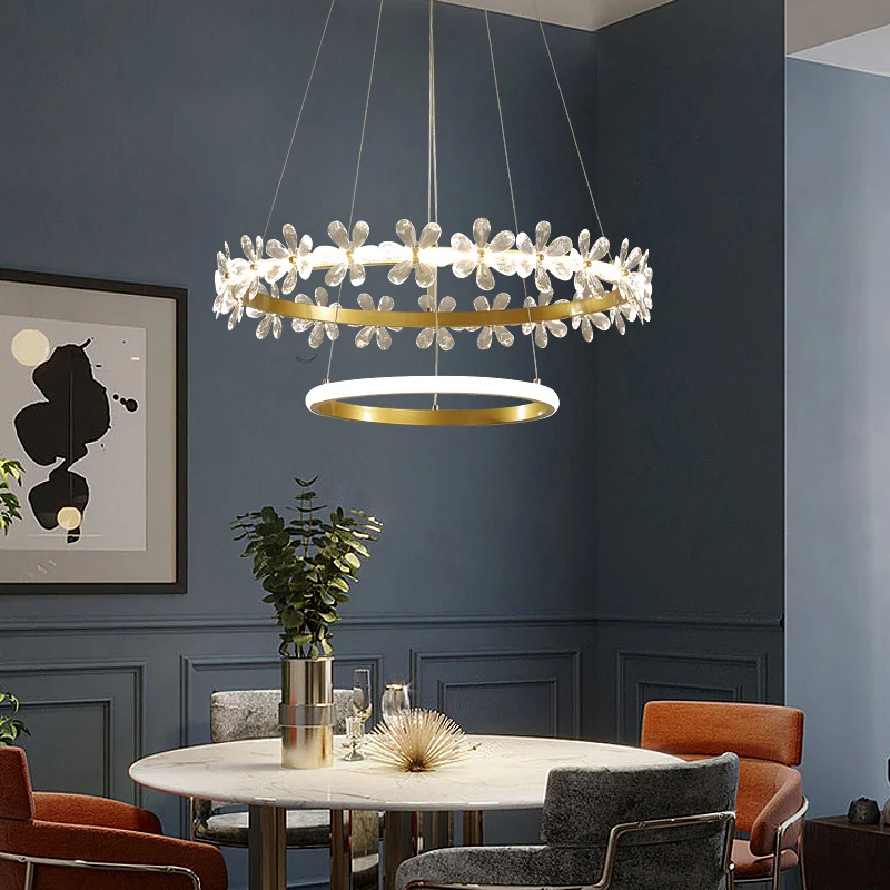 Luz nordic luxo coroa lâmpada de cristal flor led lustre restaurante lâmpada moderna ins tendência estudo banquete salão iluminação da lâmpada